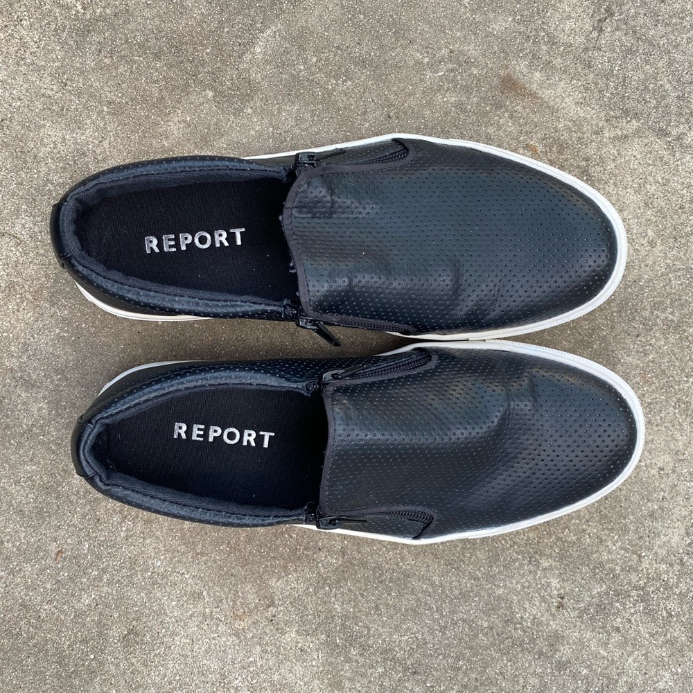 Report brand black slip-on shoes